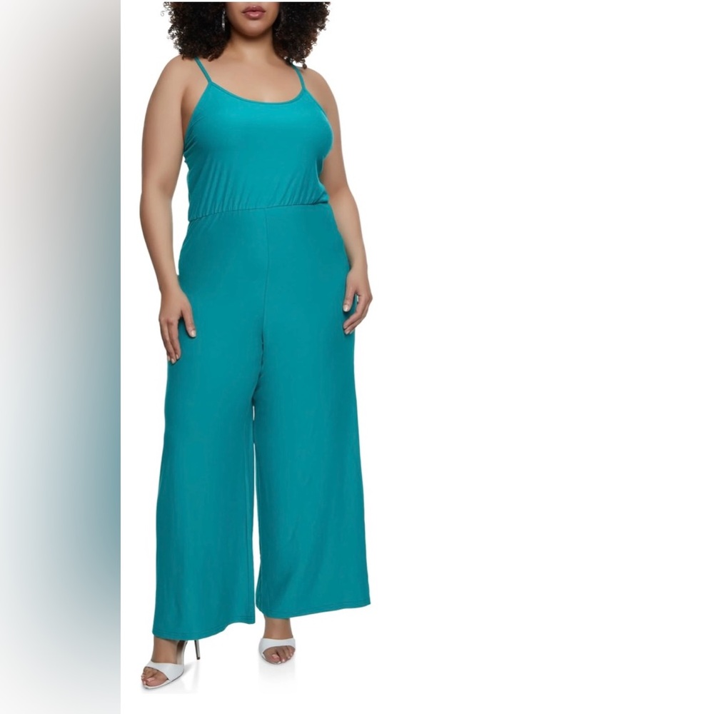 Plus Size Basic Wide Leg Cami Jumpsuit - Kelly Green